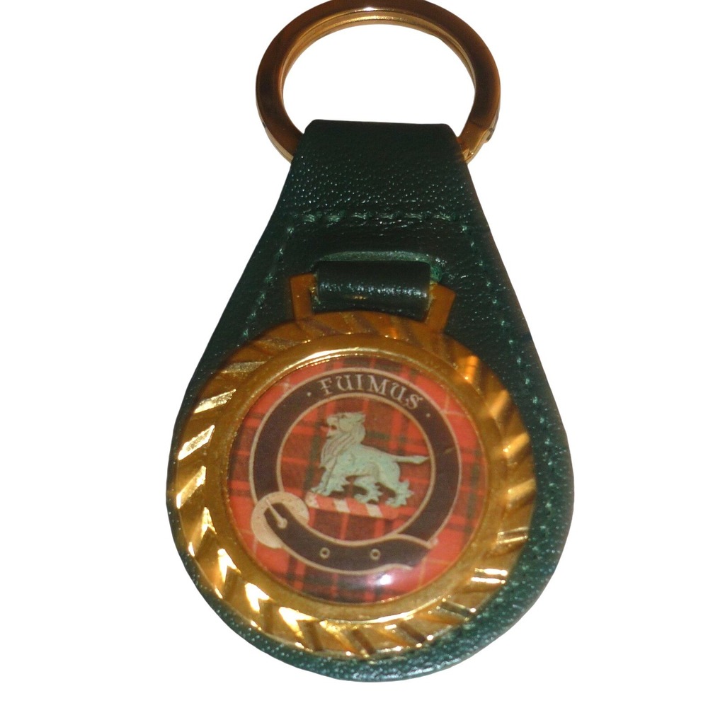 Clan Bruce Scottish Crest Keychain Green Leather Fuimus Motto Scotland Heritage‎